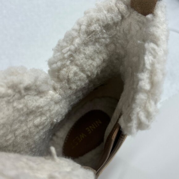 Nine West Light Natural Wedge Ankle Boots Faux Shearling Trim Side Zipper 10 M - Picture 11 of 16